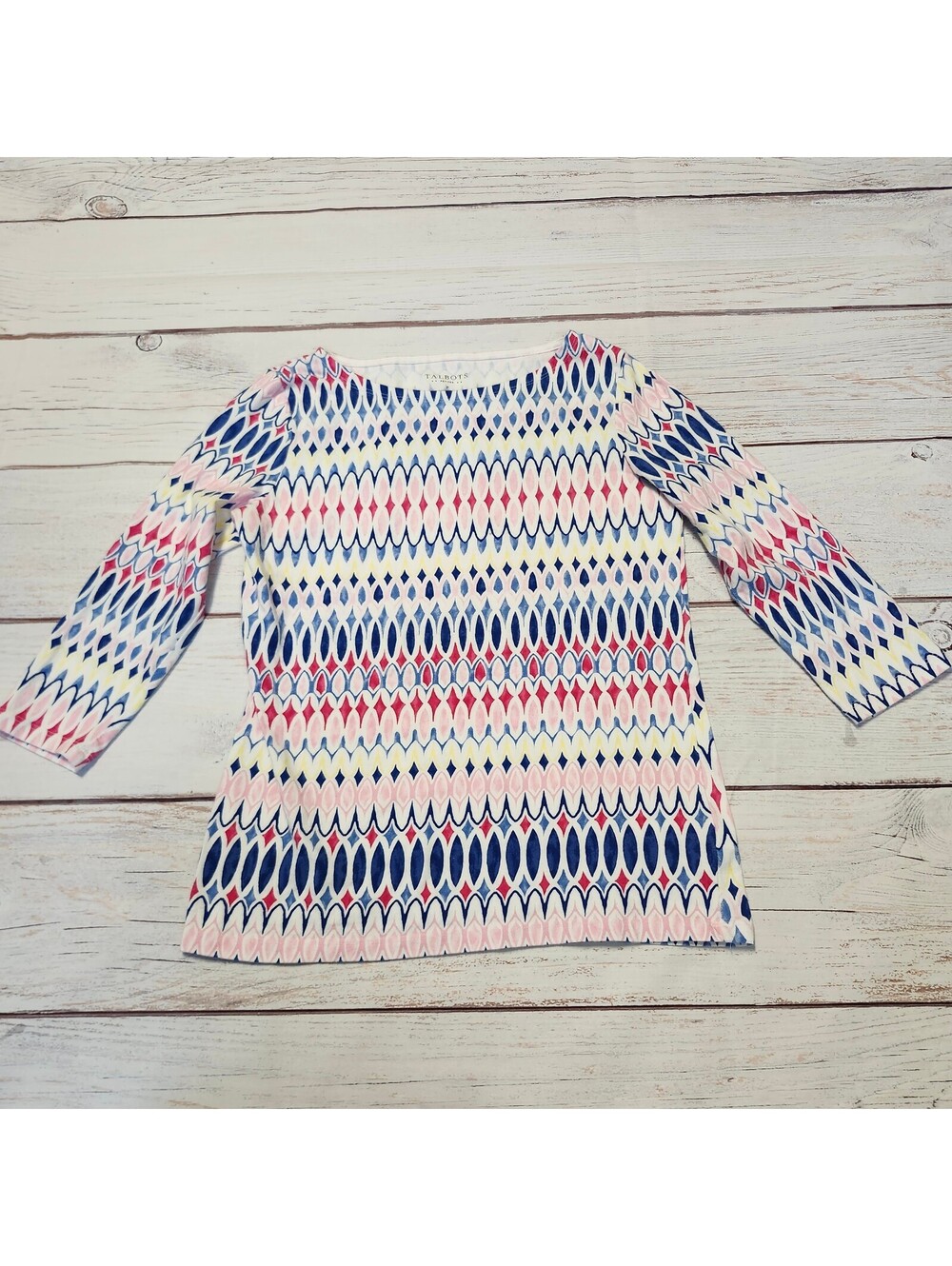 Talbots Petites Patterned Multicolor Top 3/4 Sleeve Size P